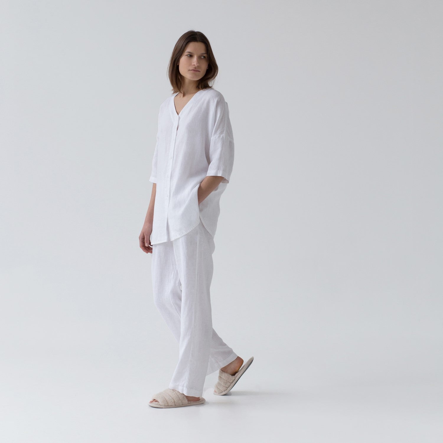 Linen Primrose Loungewear Set - Optical White - ROODS PROJECT