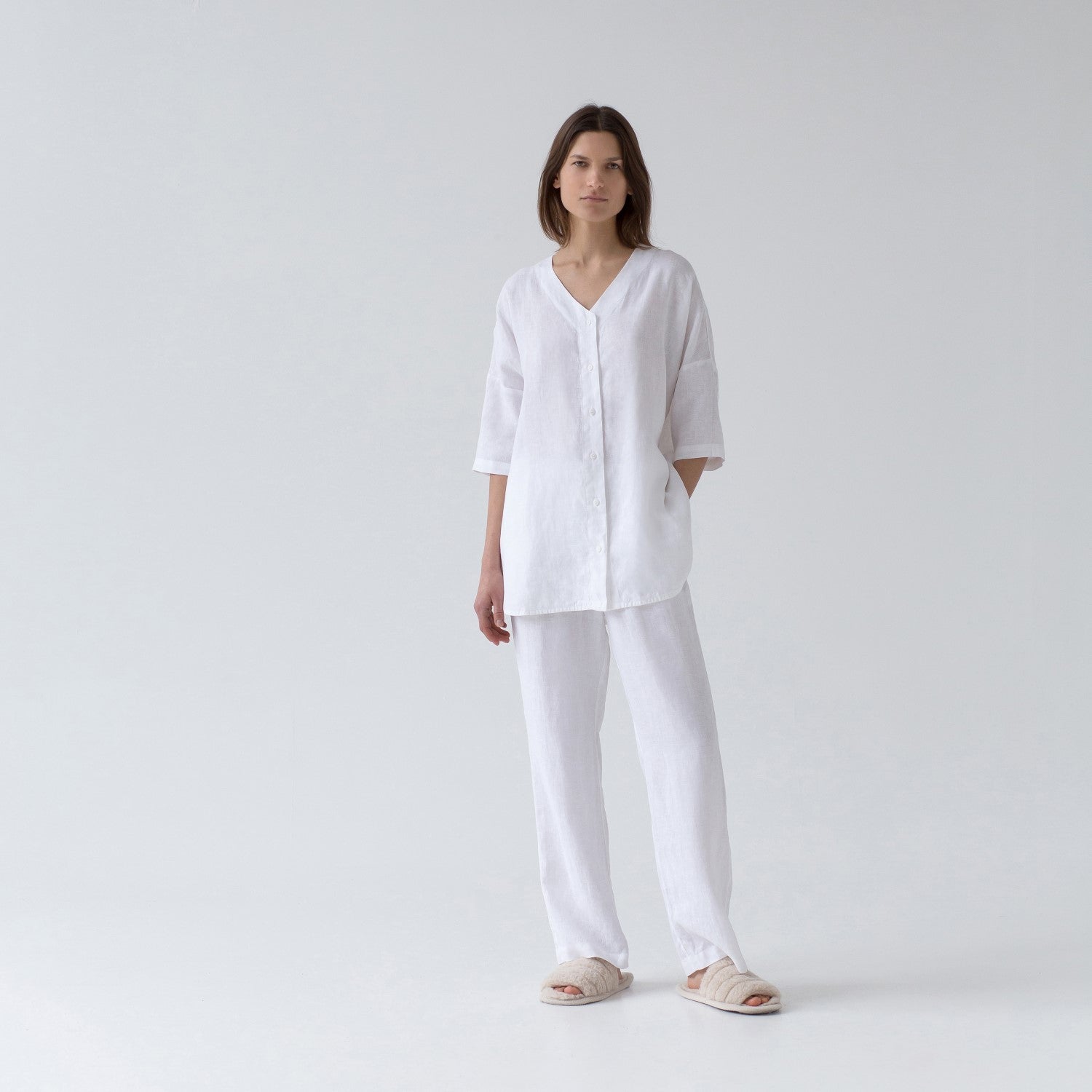 Linen Primrose Loungewear Set - Optical White - ROODS PROJECT