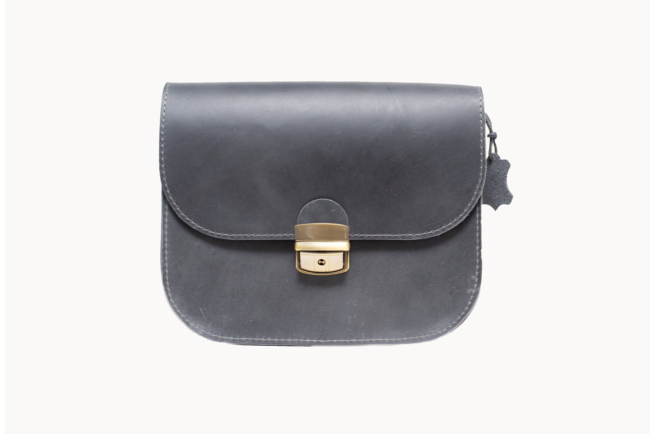 Natural Leather Saddle Bag Large – Grey - ROODS PROJECT