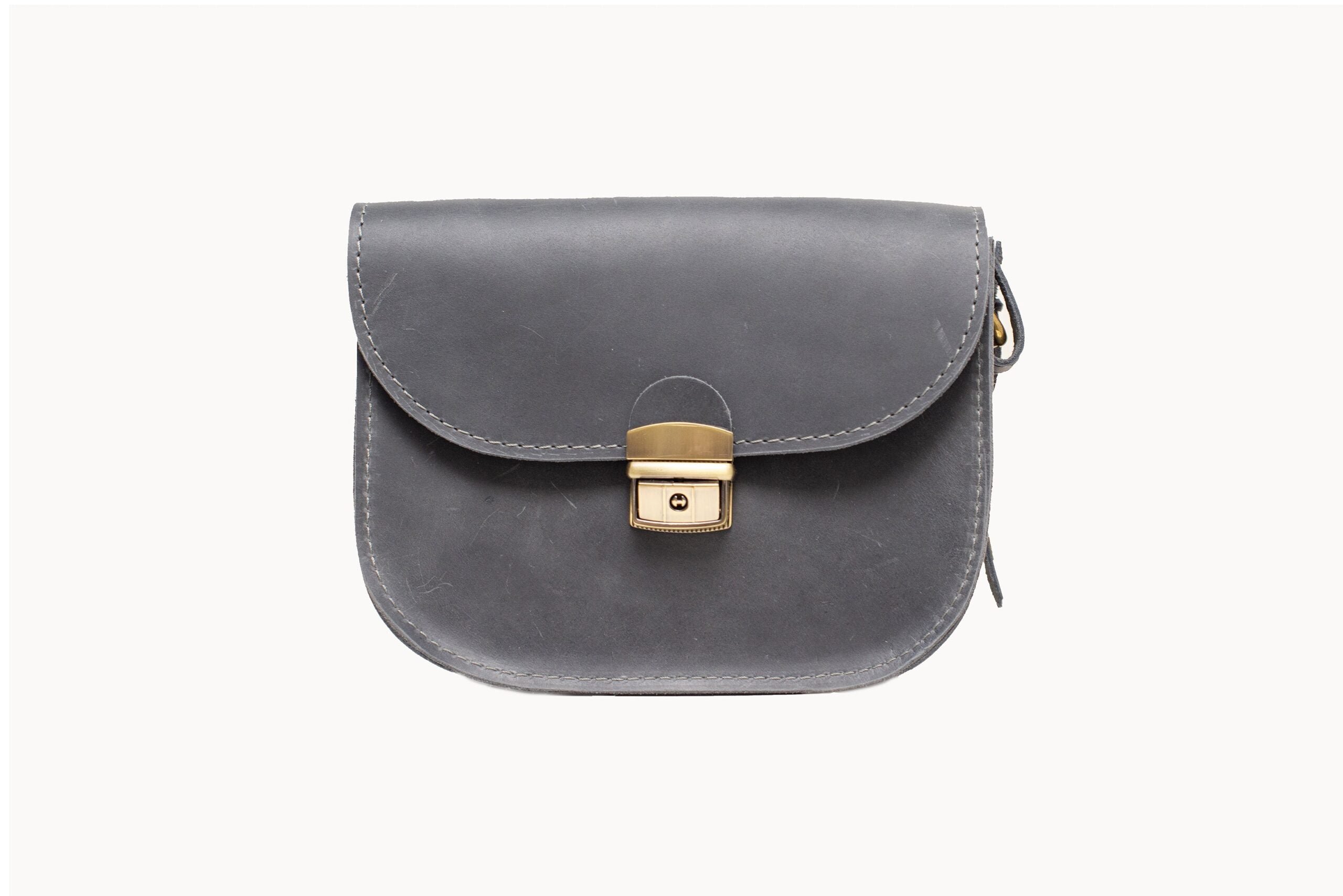 Natural Leather Saddle Bag Medium – Grey - ROODS PROJECT